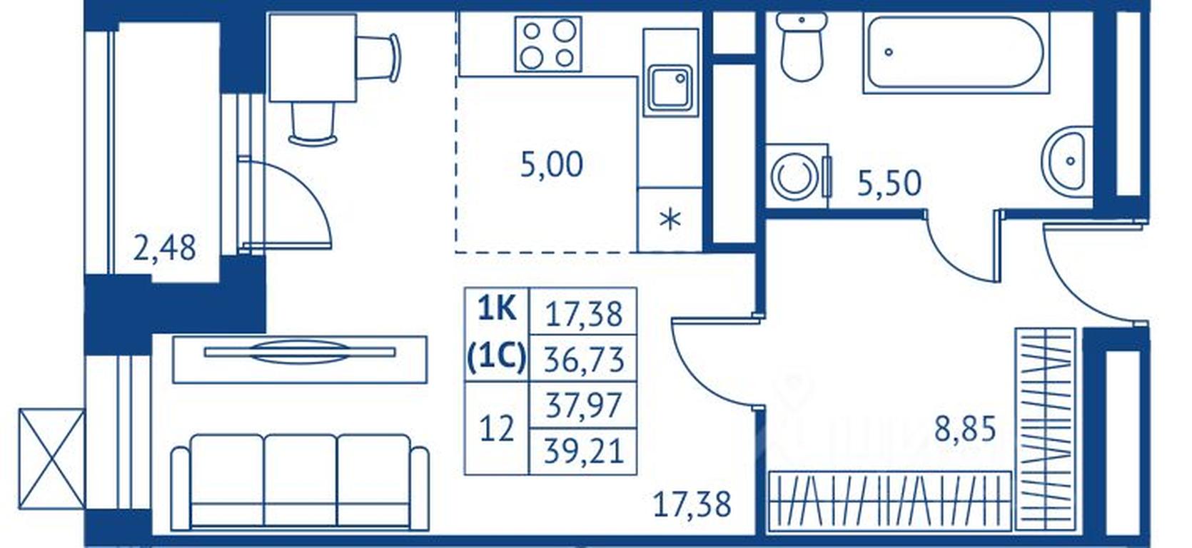 Apartment Sale, 36.73平方米 at POKOLENIE PERVYKh, Novyye Podlipki Microdistrict, Korolyov, Moscow Region, Russia #1