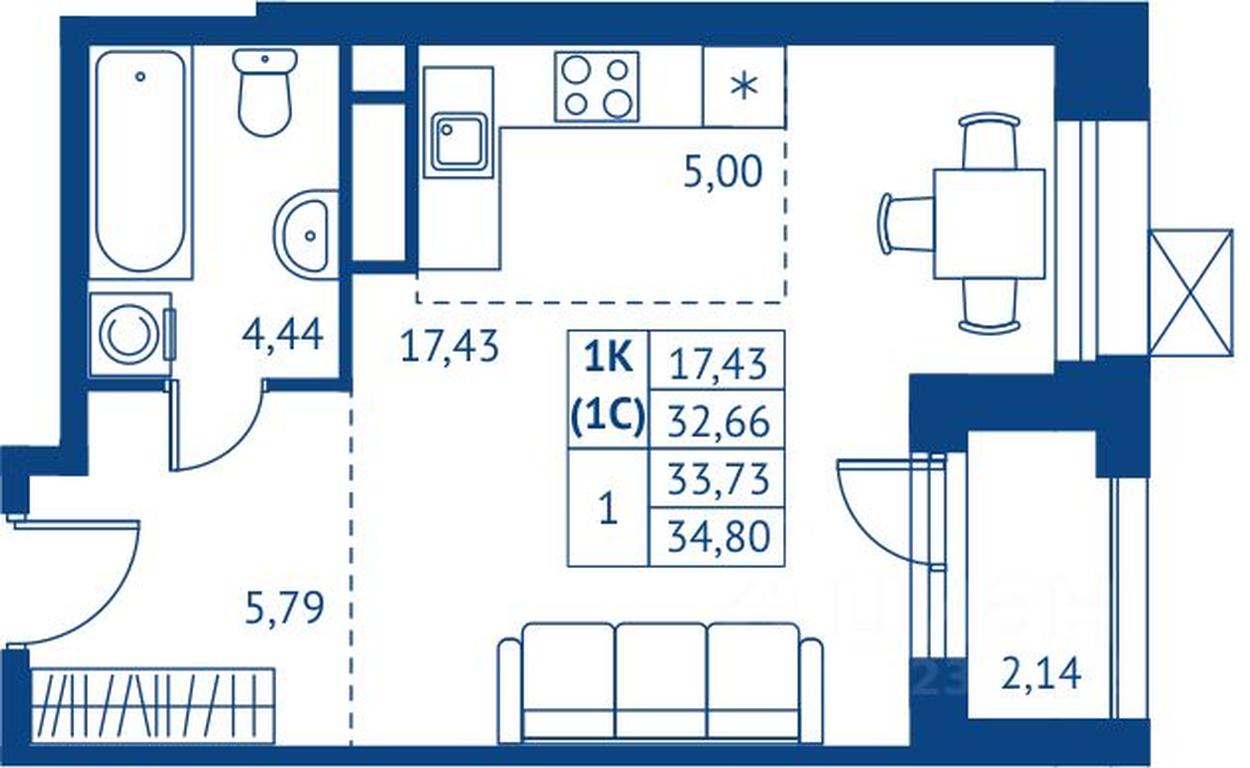 Apartment Sale, 32.66平方米 at POKOLENIE PERVYKh, Novyye Podlipki Microdistrict, Korolyov, Moscow Region, Russia #1
