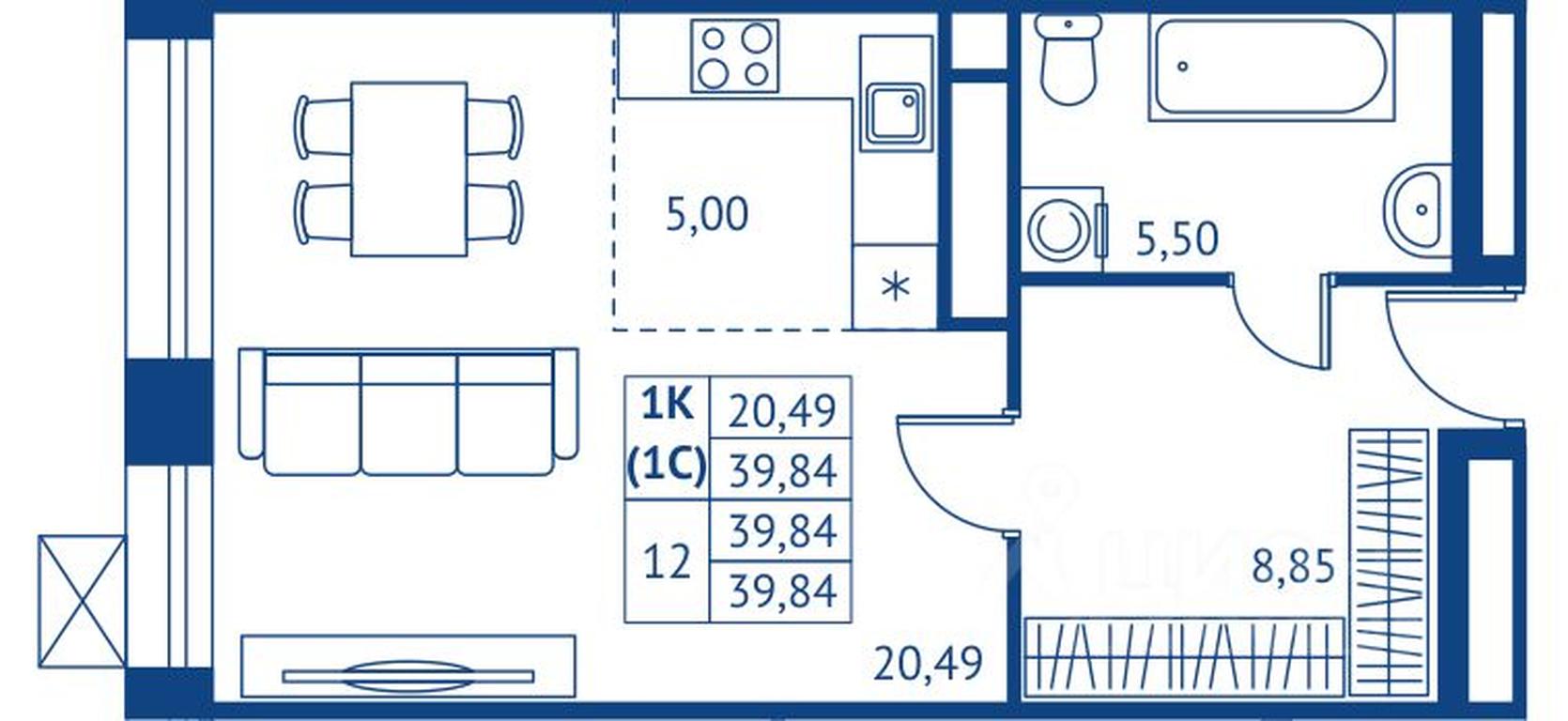 Apartment Sale, 39.84平方米 at POKOLENIE PERVYKh, Novyye Podlipki Microdistrict, Korolyov, Moscow Region, Russia #1