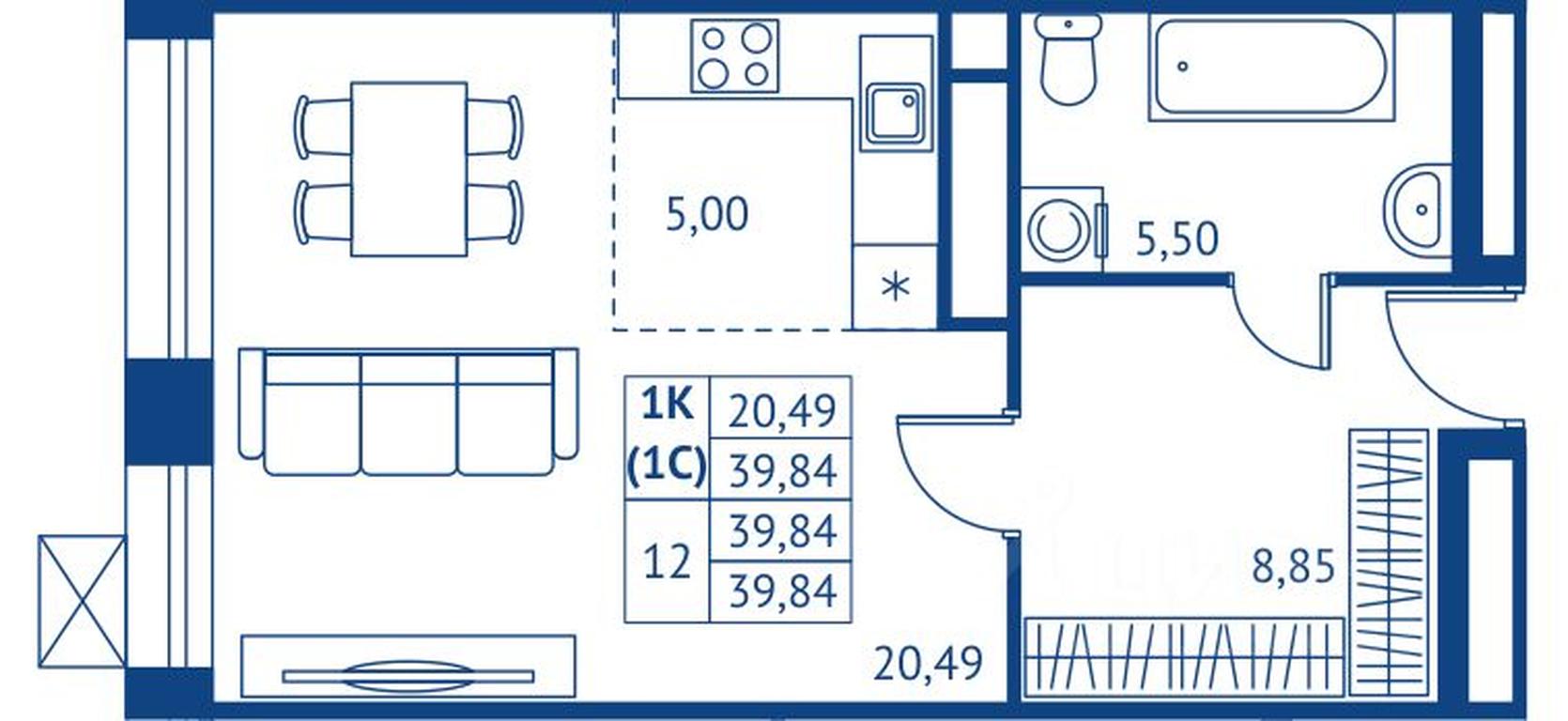 Apartment Sale, 39.84平方米 at POKOLENIE PERVYKh, Novyye Podlipki Microdistrict, Korolyov, Moscow Region, Russia #1