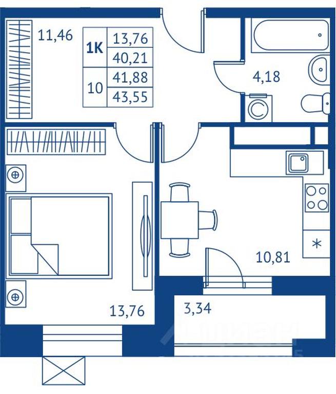 Apartment Sale, 40.21 sq. m. at POKOLENIE PERVYKh, Novyye Podlipki Microdistrict, Korolyov, Moscow Region, Russia #1