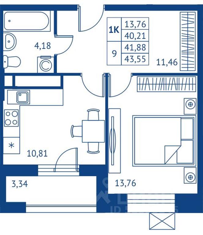 Apartment Sale, 40.21 sq. m. at POKOLENIE PERVYKh, Novyye Podlipki Microdistrict, Korolyov, Moscow Region, Russia #1