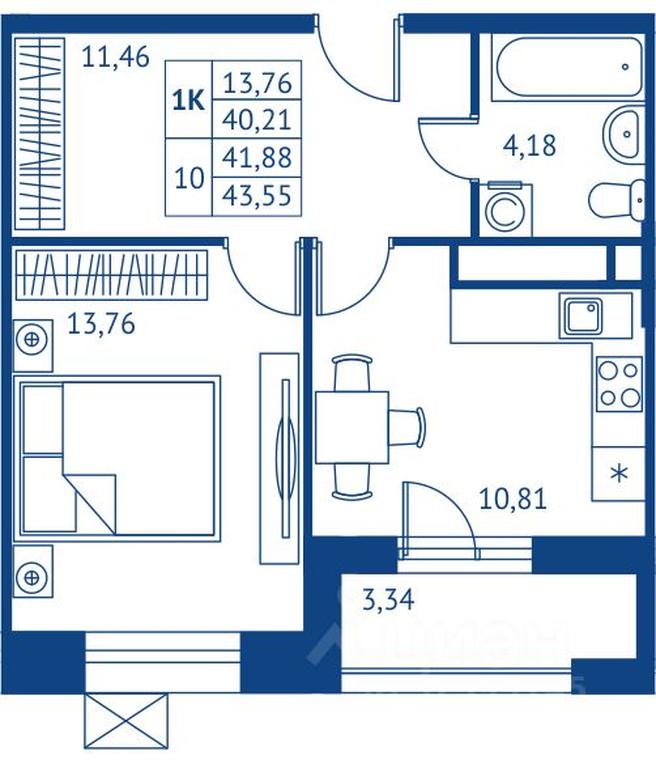 Apartment Sale, 40.21 sq. m. at POKOLENIE PERVYKh, Novyye Podlipki Microdistrict, Korolyov, Moscow Region, Russia #1