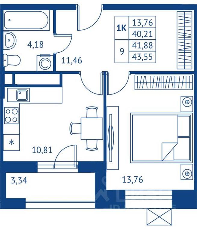 Apartment Sale, 40.21 sq. m. at POKOLENIE PERVYKh, Novyye Podlipki Microdistrict, Korolyov, Moscow Region, Russia #1
