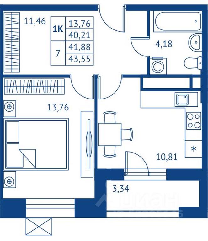 Apartment Sale, 40.21 sq. m. at POKOLENIE PERVYKh, Novyye Podlipki Microdistrict, Korolyov, Moscow Region, Russia #1