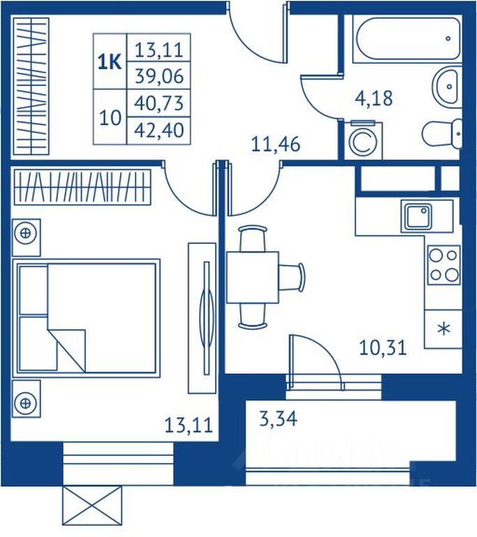 Apartment Sale, 39.06平方米 at POKOLENIE PERVYKh, Novyye Podlipki Microdistrict, Korolyov, Moscow Region, Russia #1