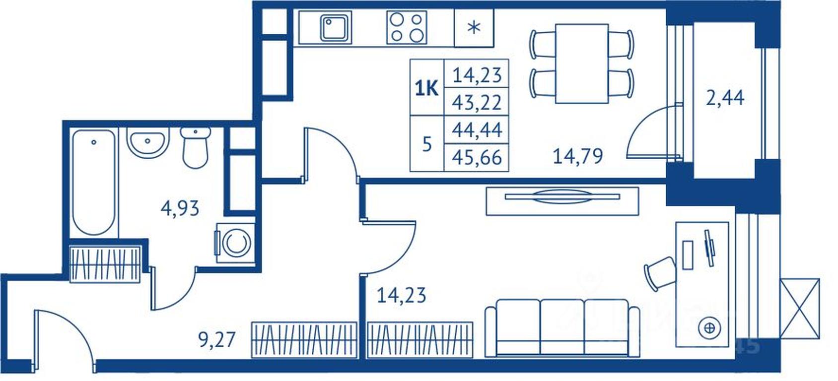 Apartment Sale, 43.22平方米 at POKOLENIE PERVYKh, Novyye Podlipki Microdistrict, Korolyov, Moscow Region, Russia #1