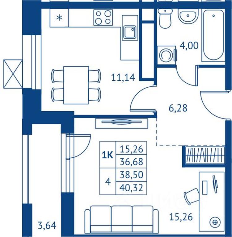 Apartment Sale, 36.68平方米 at POKOLENIE PERVYKh, Novyye Podlipki Microdistrict, Korolyov, Moscow Region, Russia #1