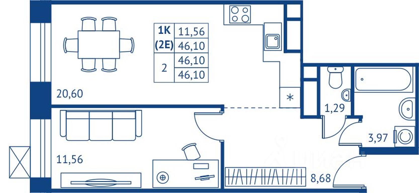 Apartment Sale, 46.1 sq. m. at POKOLENIE PERVYKh, Novyye Podlipki Microdistrict, Korolyov, Moscow Region, Russia #1 Apartment Sale, 46.1 sq. m. at POKOLENIE PERVYKh, Novyye Podlipki Microdistrict, Korolyov, Moscow Region, Russia #1