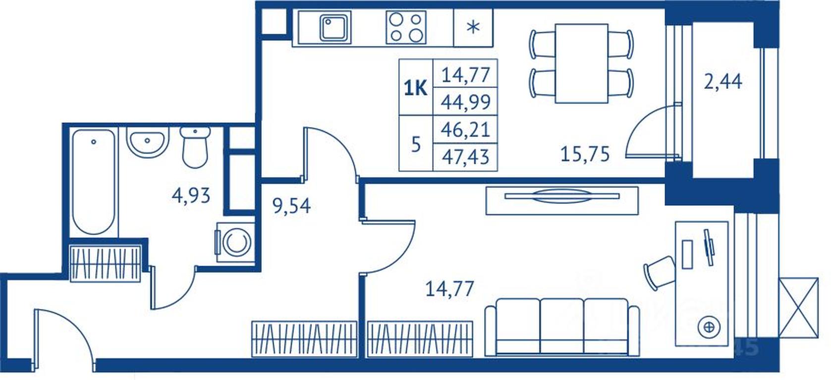 Apartment Sale, 44.99 sq. m. at POKOLENIE PERVYKh, Novyye Podlipki Microdistrict, Korolyov, Moscow Region, Russia #1 Apartment Sale, 44.99 sq. m. at POKOLENIE PERVYKh, Novyye Podlipki Microdistrict, Korolyov, Moscow Region, Russia #1