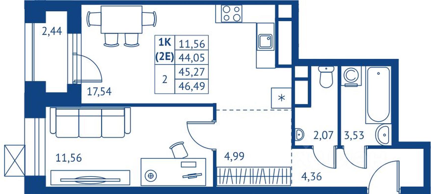 Apartment Sale, 44.05平方米 at POKOLENIE PERVYKh, Novyye Podlipki Microdistrict, Korolyov, Moscow Region, Russia #1