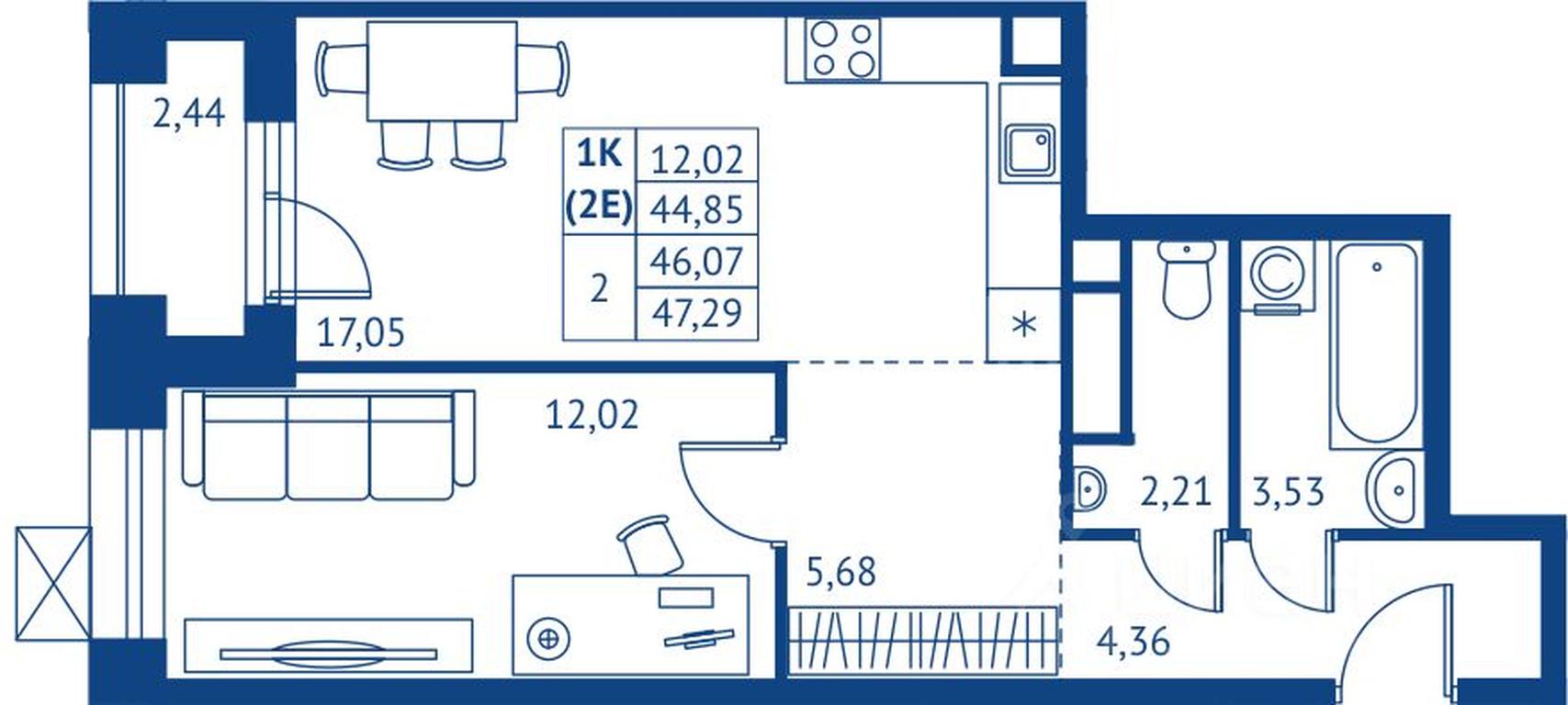 Apartment Sale, 44.85平方米 at POKOLENIE PERVYKh, Novyye Podlipki Microdistrict, Korolyov, Moscow Region, Russia #1