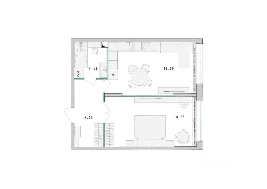 Apartment Sale, 48.5平方米 at Serebro, Yaroslavskoye shosse, Pushkino, Moscow Region, Russia #1