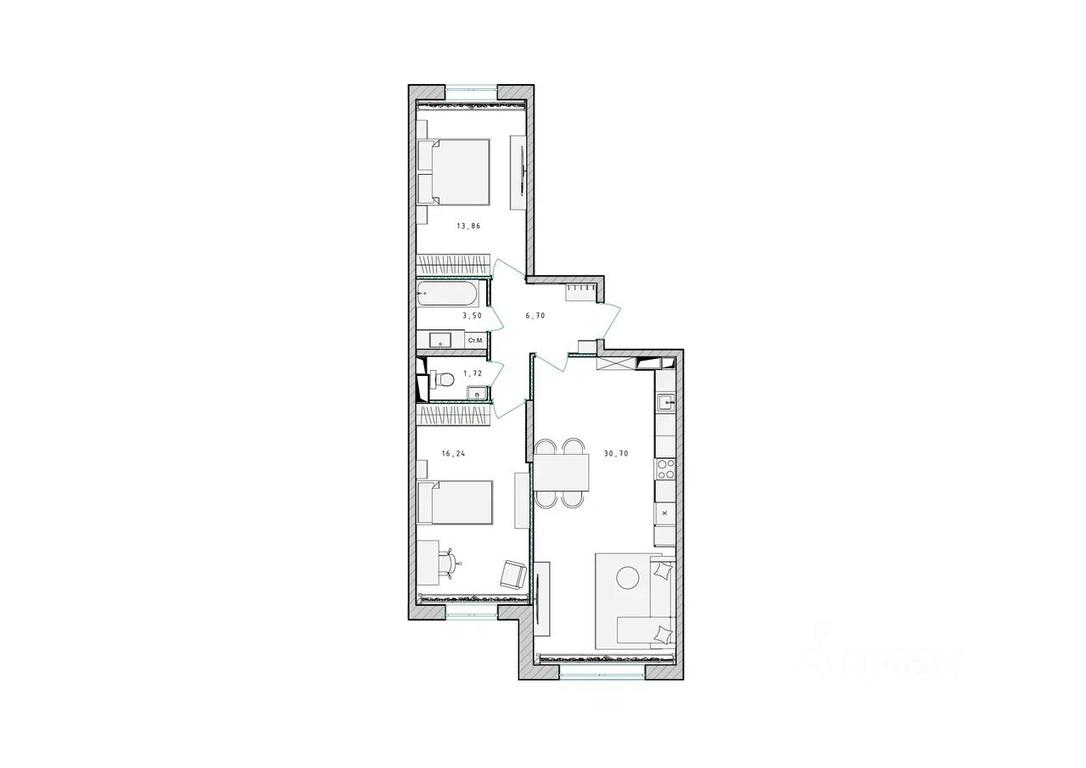 1-BD Apartment Sale, 72.9平方米 at Serebro, Yaroslavskoye shosse, Pushkino, Moscow Region, Russia #1