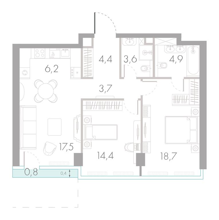 2-BD Apartment Sale, 74.2 sq. m. at River Park Towers, Kutuzovsky Drive, 16с1, Moscow, Russia #1 2-BD Apartment Sale, 74.2 sq. m. at River Park Towers, Kutuzovsky Drive, 16с1, Moscow, Russia #1