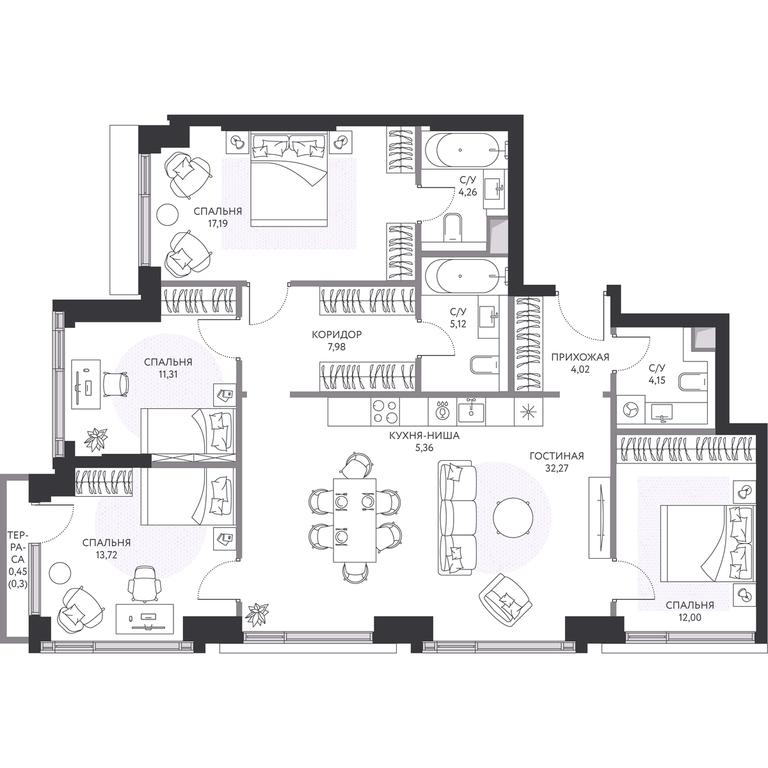 Продажа 4-комн. квартиры, 118,8 м² в ЖК «Хайд (Hide)», 1-й Сетуньский проезд, вл6, Москва, Россия #1 Продажа 4-комн. квартиры, 118,8 м² в ЖК «Хайд (Hide)», 1-й Сетуньский проезд, вл6, Москва, Россия #1