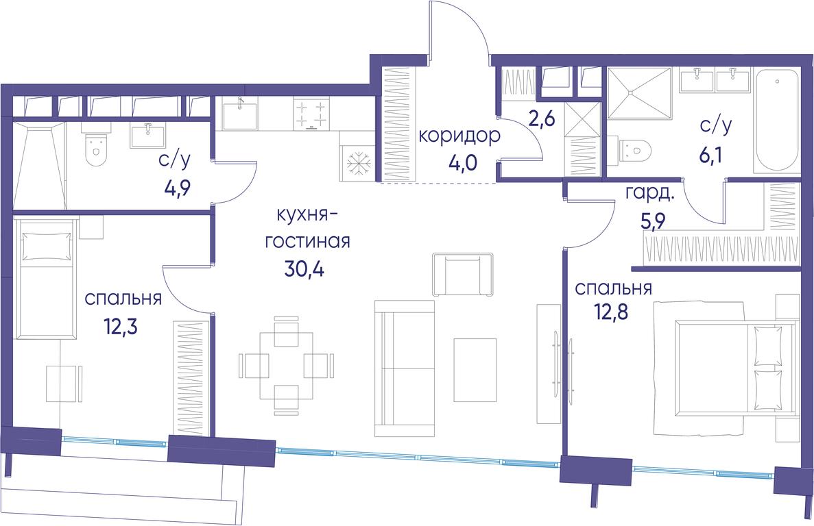 2-BD Apartment Sale, 79平方米 at Ostrov, Nizhnye Mnyovniki Street, 37Ас4, Moscow, Russia #1