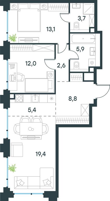 2-BD Apartment Sale, 70.9 sq. m. at Level Baumanskaya, Bolshaya Pochtovaya Street, 18, Moscow, Russia #1 2-BD Apartment Sale, 70.9 sq. m. at Level Baumanskaya, Bolshaya Pochtovaya Street, 18, Moscow, Russia #1