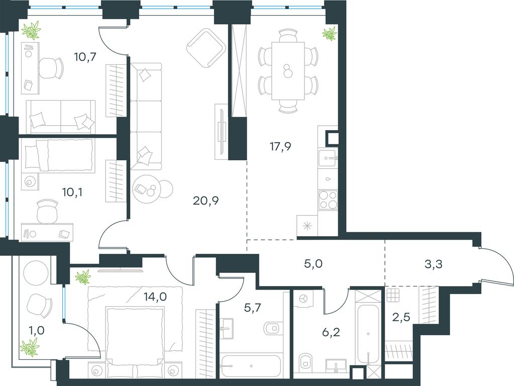 3-BD Apartment Sale, 97.3 sq. m. at Level Zvenigorodskaya, 3rd Silikatny Drive, 6к1, Moscow, Russia #1