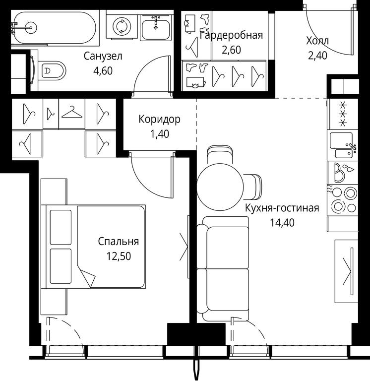 1-BD Apartment Sale, 37.9平方米 at City Bay, Volokolamskoye Highway, 95с3, Moscow, Russia #1