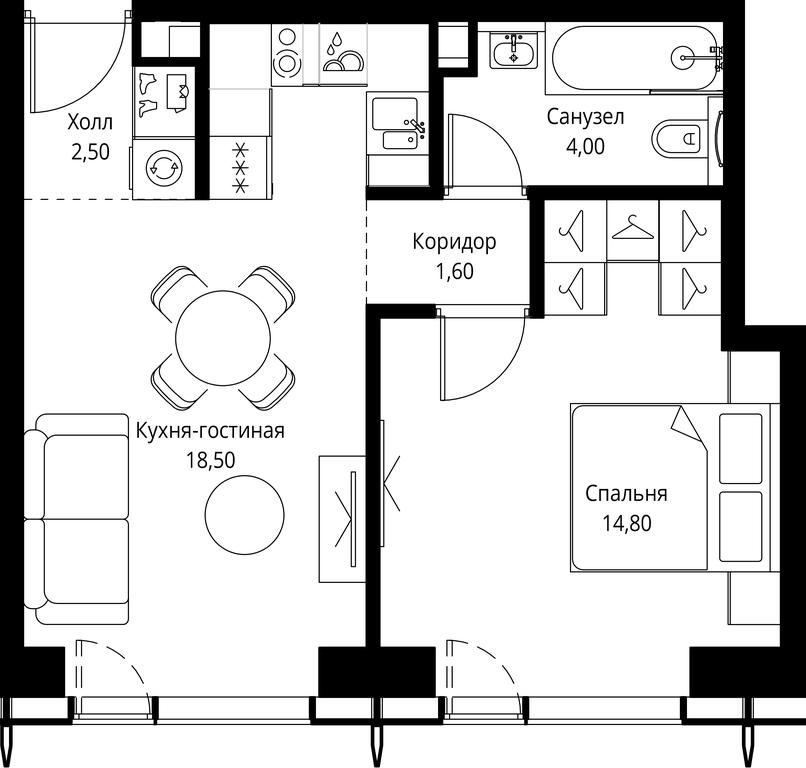 1-BD Apartment Sale, 41.4平方米 at City Bay, Volokolamskoye Highway, 95с3, Moscow, Russia #1