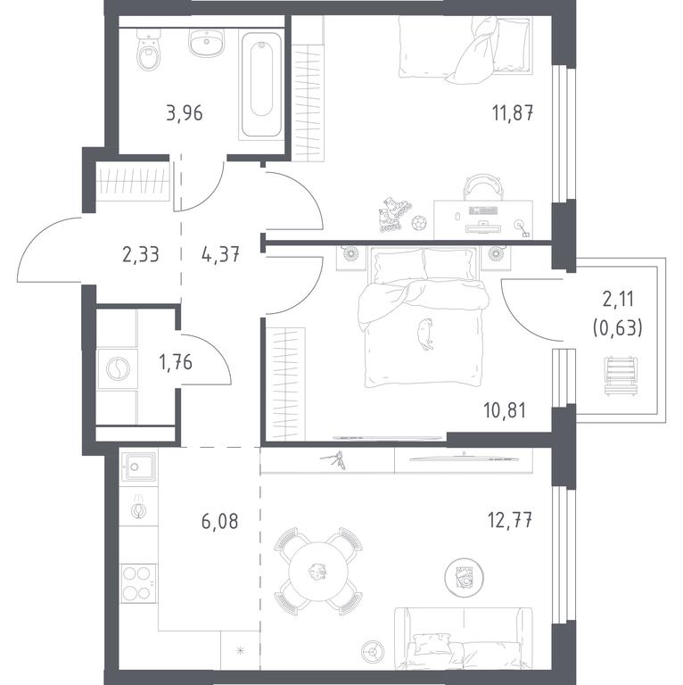 1-BD Apartment Sale, 54.58 sq. m. at Prigorod Lesnoe, Molodyozhny bulvar, 6, derevnya Misaylovo, Leninskiy City District, Moscow Region, Russia #1