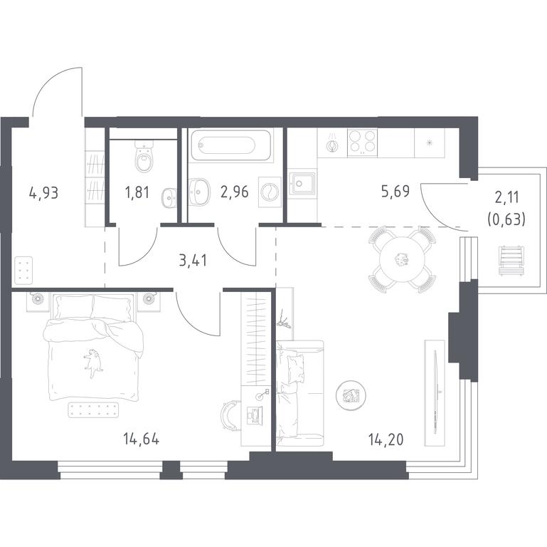 Apartment Sale, 48.27平方米 at Prigorod Lesnoe, Molodyozhny bulvar, 6, derevnya Misaylovo, Leninskiy City District, Moscow Region, Russia #1