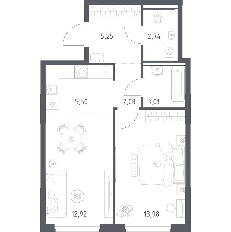 Apartment Sale, 45.48平方米 at Prigorod Lesnoe, Molodyozhny bulvar, 6, derevnya Misaylovo, Leninskiy City District, Moscow Region, Russia #1