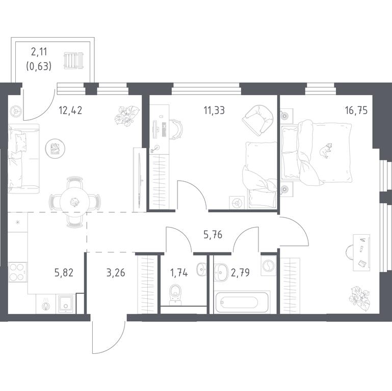 1-BD Apartment Sale, 60.5 sq. m. at Prigorod Lesnoe, Molodyozhny bulvar, 6, derevnya Misaylovo, Leninskiy City District, Moscow Region, Russia #1