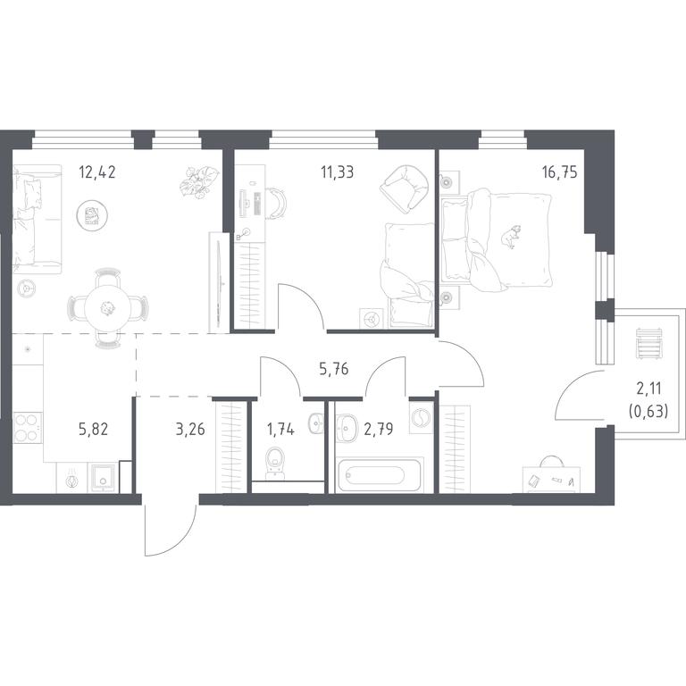 1-BD Apartment Sale, 60.5 sq. m. at Prigorod Lesnoe, Molodyozhny bulvar, 6, derevnya Misaylovo, Leninskiy City District, Moscow Region, Russia #1
