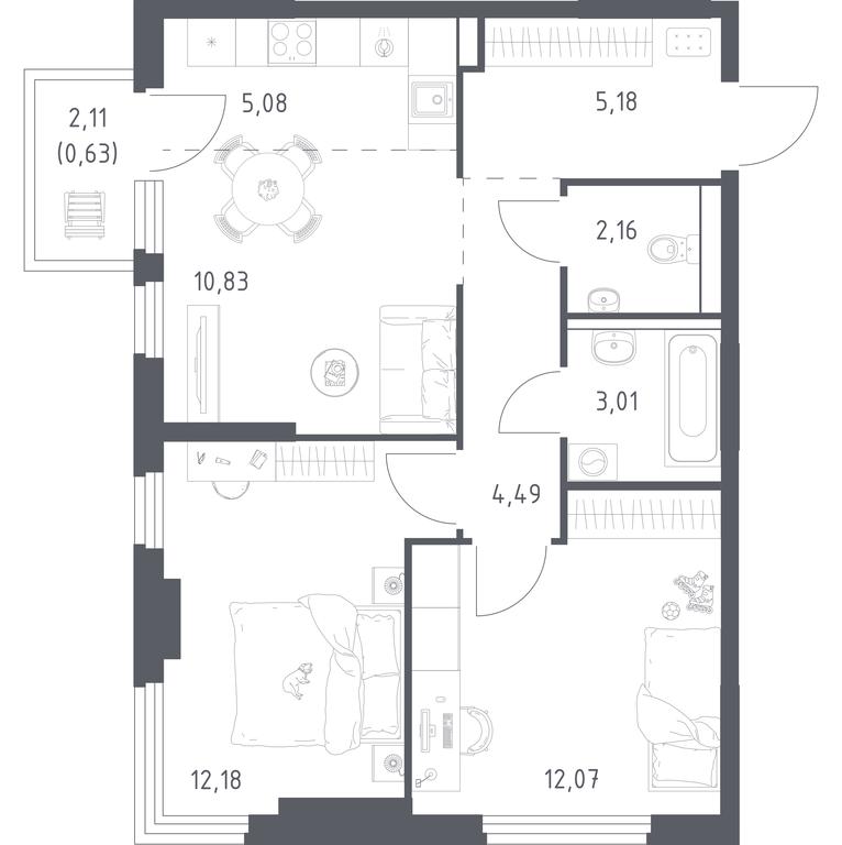 1-BD Apartment Sale, 55.63 sq. m. at Prigorod Lesnoe, Molodyozhny bulvar, 6, derevnya Misaylovo, Leninskiy City District, Moscow Region, Russia #1