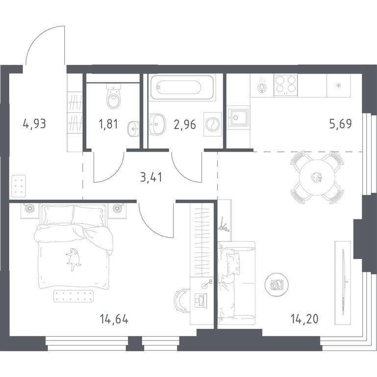 Apartment Sale, 47.64 sq. m. at Prigorod Lesnoe, Molodyozhny bulvar, 6, derevnya Misaylovo, Leninskiy City District, Moscow Region, Russia #1