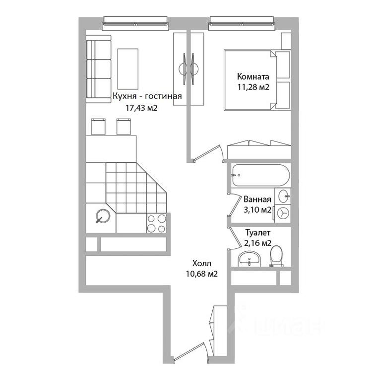 1-BD Apartment Sale, 44.7 sq. m. at po ul. Sukromka, Sukromka Street, Mytischi, Moscow Region, Russia #1