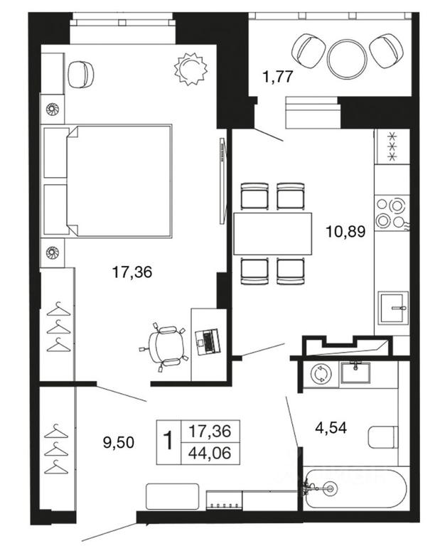 Apartment Sale, 44.06 sq. m. at Vremena goda, Proletarskaya ulitsa, Aprelevka, Naro-Fominskiy City District, Moscow Region, Russia #1