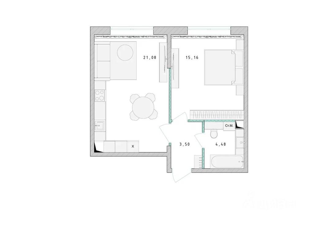Apartment Sale, 43.6平方米 at Serebro, Yaroslavskoye shosse, Pushkino, Moscow Region, Russia #1