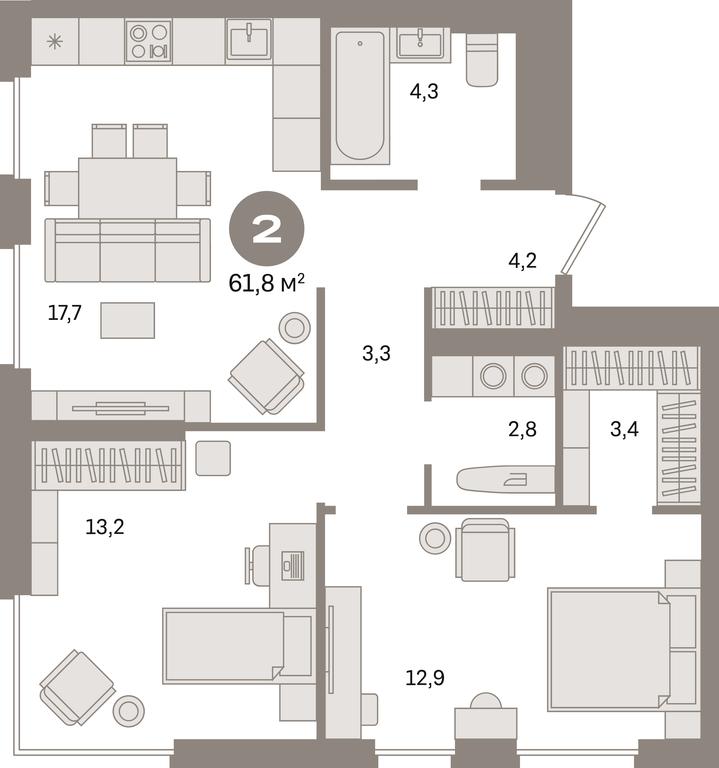2-BD Apartment Sale, 61.8平方米 at Kvartal Gercena, zhiloy kompleks Kvartal Gertsena, Moscow, Russia #1 2-BD Apartment Sale, 61.8平方米 at Kvartal Gercena, zhiloy kompleks Kvartal Gertsena, Moscow, Russia #1