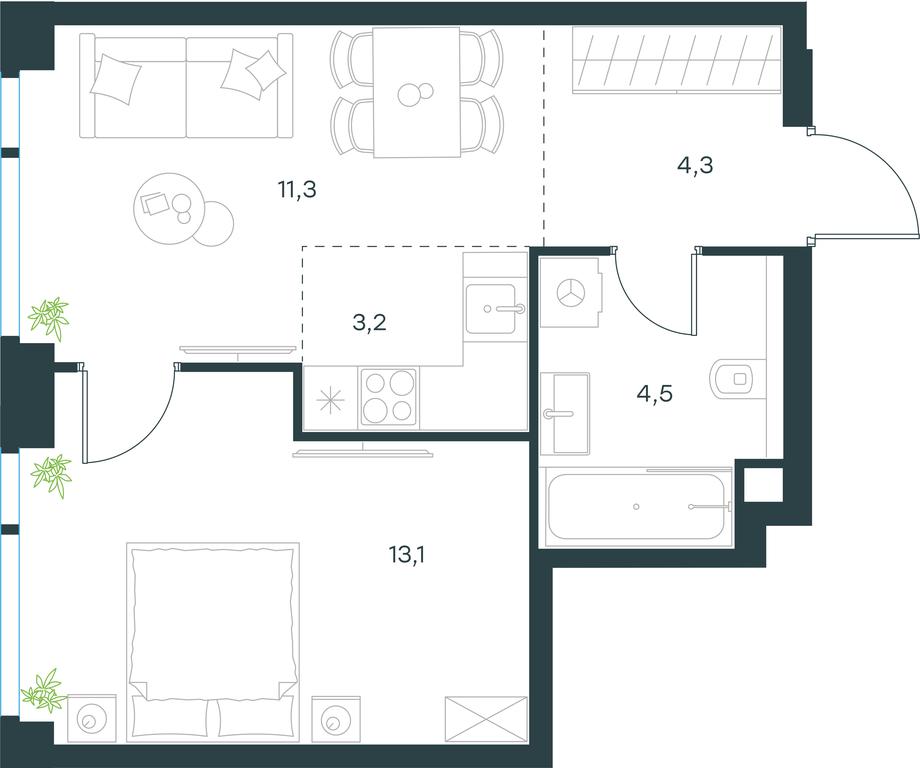 1-BD Apartment Sale, 36.4 sq. m. at Level Michurinskiy, Озёрная улица, вл1, Москва, Россия #1 1-BD Apartment Sale, 36.4 sq. m. at Level Michurinskiy, Озёрная улица, вл1, Москва, Россия #1