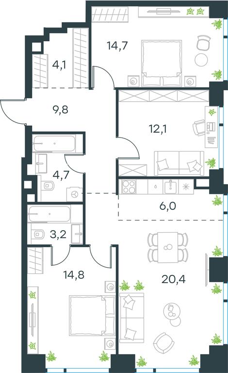 3-BD Apartment Sale, 89.8平方米 at Level Michurinskiy, Озёрная улица, вл1, Москва, Россия #1 3-BD Apartment Sale, 89.8平方米 at Level Michurinskiy, Озёрная улица, вл1, Москва, Россия #1