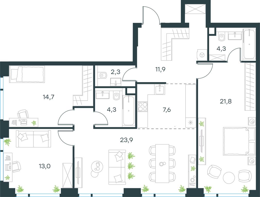 3-BD Apartment Sale, 103.8 sq. m. at Level Michurinskiy, Озёрная улица, вл1, Москва, Россия #1 3-BD Apartment Sale, 103.8 sq. m. at Level Michurinskiy, Озёрная улица, вл1, Москва, Россия #1