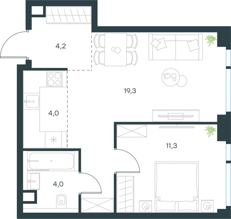 1-BD Apartment Sale, 42.8 sq. m. at Level Michurinskiy, Озёрная улица, вл1, Москва, Россия #1