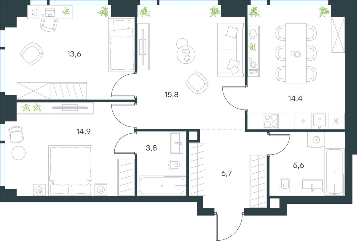 2-BD Apartment Sale, 74.8平方米 at Level Michurinskiy, Озёрная улица, вл1, Москва, Россия #1 2-BD Apartment Sale, 74.8平方米 at Level Michurinskiy, Озёрная улица, вл1, Москва, Россия #1