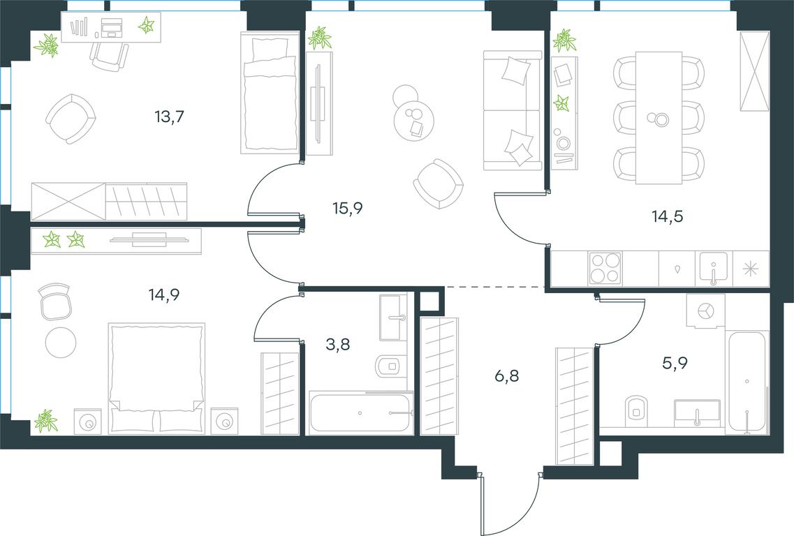 2-BD Apartment Sale, 75.5平方米 at Level Michurinskiy, Озёрная улица, вл1, Москва, Россия #1 2-BD Apartment Sale, 75.5平方米 at Level Michurinskiy, Озёрная улица, вл1, Москва, Россия #1