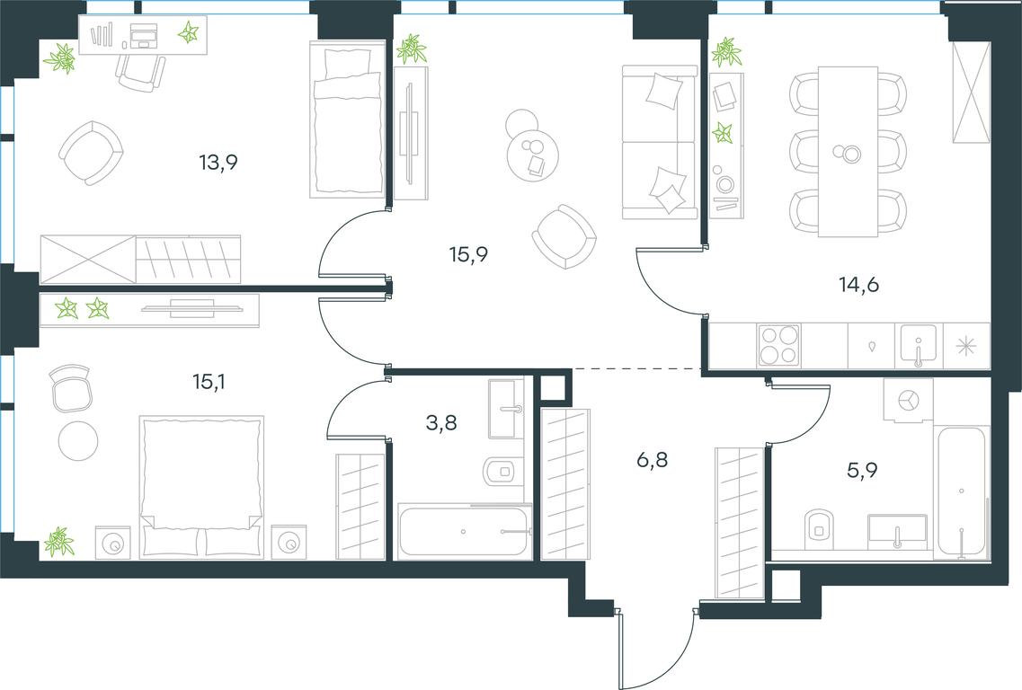 2-BD Apartment Sale, 76 sq. m. at Level Michurinskiy, Озёрная улица, вл1, Москва, Россия #1