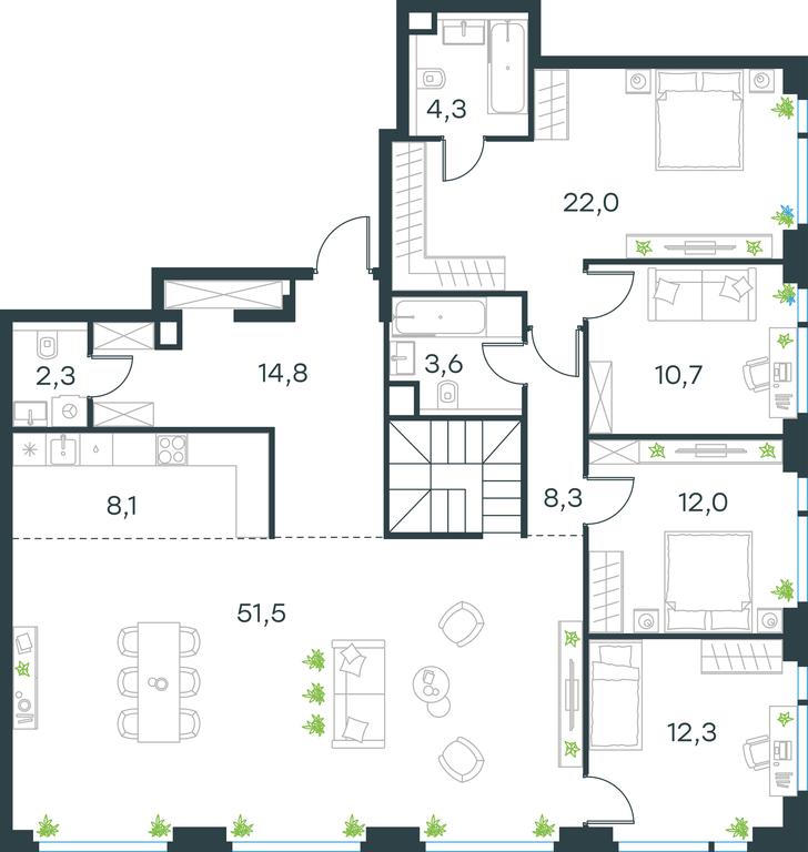 7-BD Apartment Sale, 254.7 sq. m. at Level Michurinskiy, Озёрная улица, вл1, Москва, Россия #1 7-BD Apartment Sale, 254.7 sq. m. at Level Michurinskiy, Озёрная улица, вл1, Москва, Россия #1
