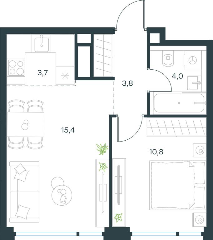 1-BD Apartment Sale, 37.7 sq. m. at Level Michurinskiy, Озёрная улица, вл1, Москва, Россия #1 1-BD Apartment Sale, 37.7 sq. m. at Level Michurinskiy, Озёрная улица, вл1, Москва, Россия #1