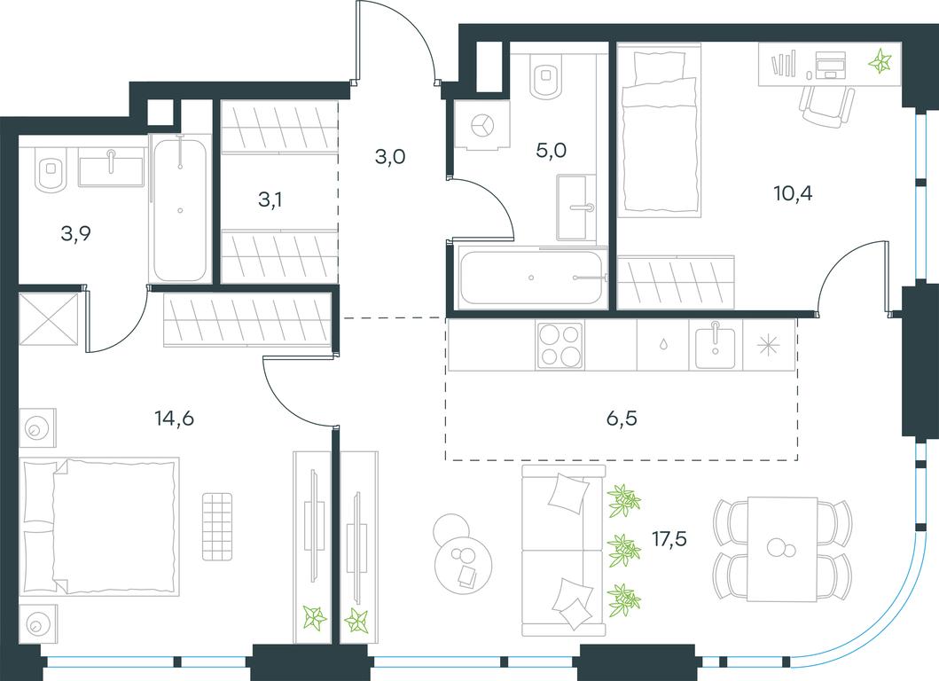 2-BD Apartment Sale, 64平方米 at Level Michurinskiy, Озёрная улица, вл1, Москва, Россия #1