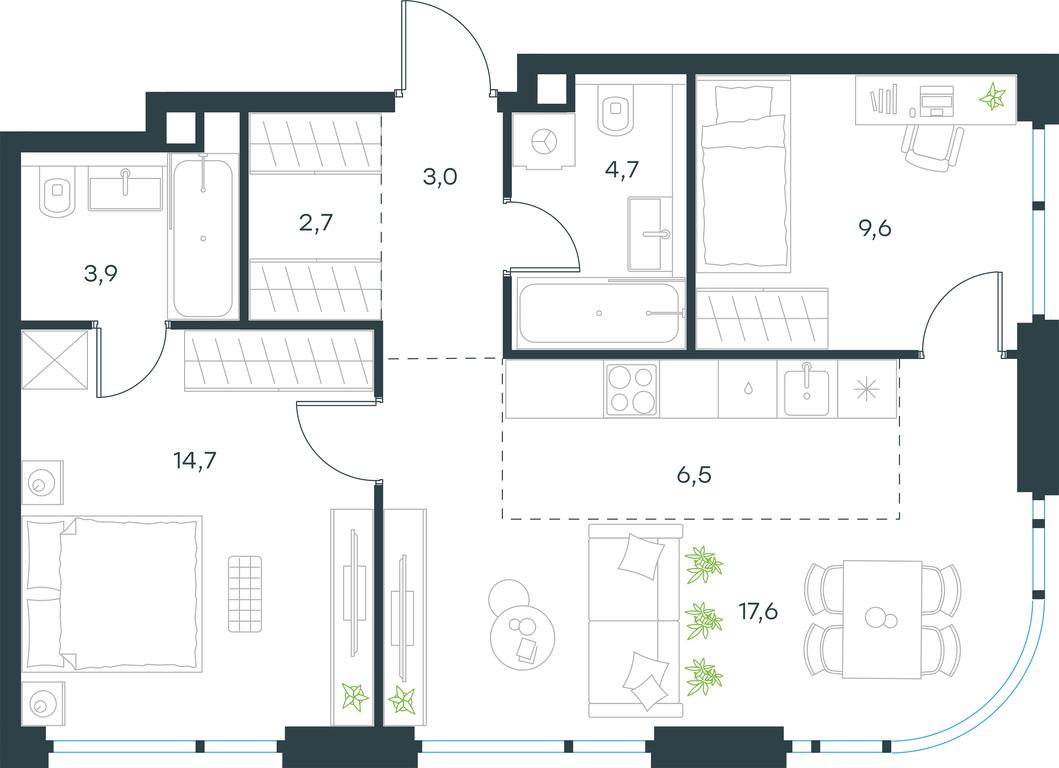 2-BD Apartment Sale, 62.7 sq. m. at Level Michurinskiy, Озёрная улица, вл1, Москва, Россия #1