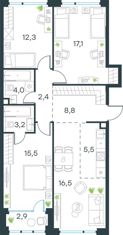 3-BD Apartment Sale, 86.7 sq. m. at Level Michurinskiy, Озёрная улица, вл1, Москва, Россия #1 3-BD Apartment Sale, 86.7 sq. m. at Level Michurinskiy, Озёрная улица, вл1, Москва, Россия #1