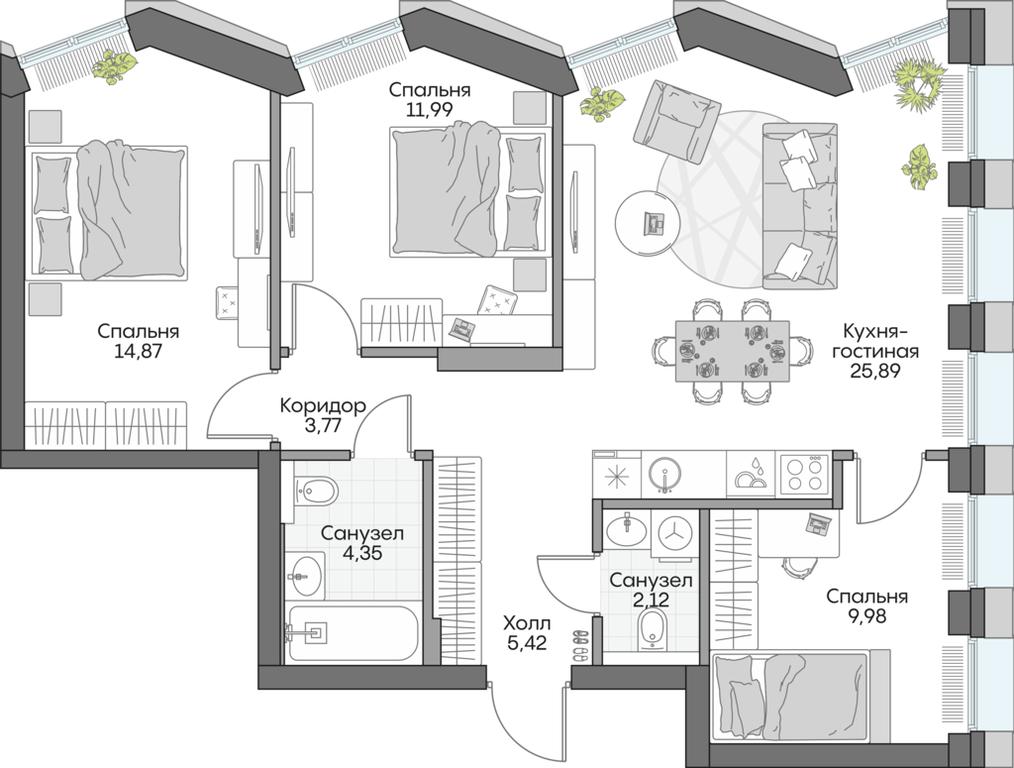 3-BD Apartment Sale, 75.25 sq. m. at Dom na naberezhnoy INSIDER (Insayder), Avtozavodskaya Street, Moscow, Russia #2