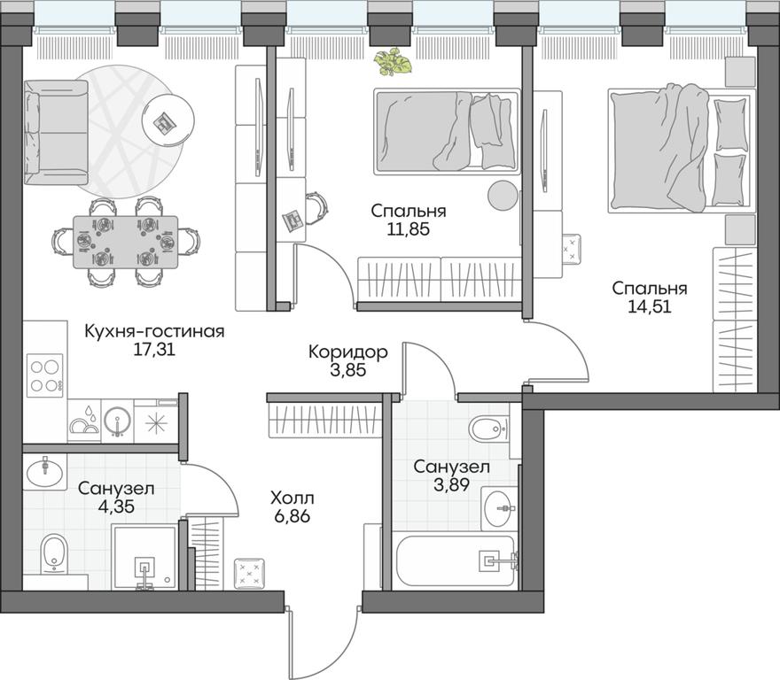 2-BD Apartment Sale, 61.45 sq. m. at Dom na naberezhnoy INSIDER (Insayder), Avtozavodskaya Street, Moscow, Russia #2 2-BD Apartment Sale, 61.45 sq. m. at Dom na naberezhnoy INSIDER (Insayder), Avtozavodskaya Street, Moscow, Russia #2